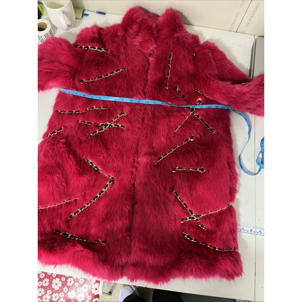 H&M x Moschino Jeremy Scott 2018 Pink Faux Fur Chain Coat XS Sold Out Collab Y2K - Picture 13 of 16